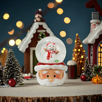 Globe à neige LED avec base Père Noël et bonhomme de neige |   Ornement de Noël rotatif en résine écologique peint à la main, flocons de neige, décoration de maison pour les fêtes