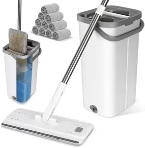 SobamFlat Mop und Eimer mit Wringer Set System, Mops für die Reinigung von Hartholz böden für Nass-und Trocken zwecke, große Mop kopflänge 38CM