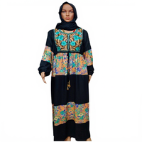 Robe Abaya en coton imprimé respirant à manches longues pour femmes, taille plus, col brodé, Jalabiya pour le Ramadan, hijab assorti