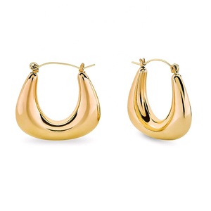 Nueva joyería de moda gruesa de alta calidad, pendientes de aro de tubo grueso grande hueco en forma de U hipoalergénico chapado en oro de 18 quilates para mujer - Product Image 1