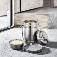 Yolecen Boîte à lunch thermique ronde en acier inoxydable à 3 couches en forme de tambour Tiffin Food Carrier