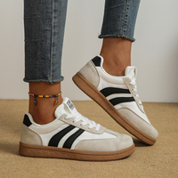 Baskets rétro à lacets pour femmes avec rayures contrastées, chaussures décontractées en tissu confortable