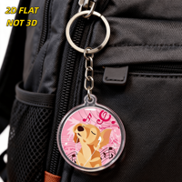 Porte-clés en acrylique avec un chien mignon écoutant de la musique, design notes de musique roses, pendentif rond transparent pour clés, sacs, sacs à dos, cadeau