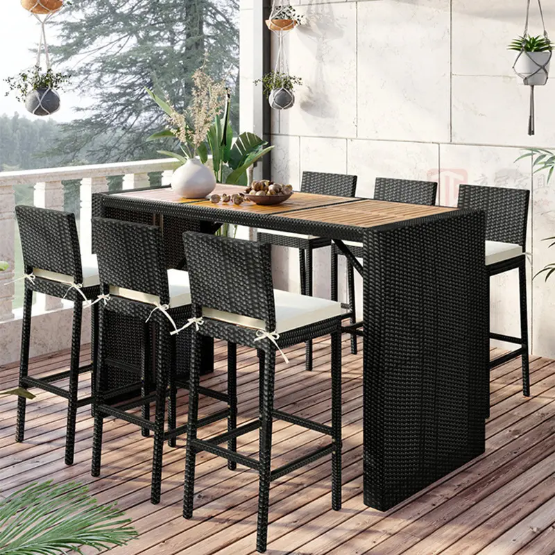 pull up woven leather counter height nordic rattan bar set outdoor furniture bar modern wicker bar chairs