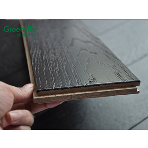Usine de Guangzhou chêne blanc teinté noir parquet massif préfini - Product Image 4