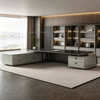 Bureau de direction de luxe en forme de L, bureau d'ordinateur pour PDG, mobilier de bureau en bois, design moderne, ensemble table et chaise de bureau pour manager