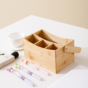 Caja de Almacenamiento de Bambú, Organizador Multicompartimento, Soporte de Escritorio para Oficina, Tipo Rectangular, Color Sólido, Parte Superior Abierta, con Asa - Product Image 2