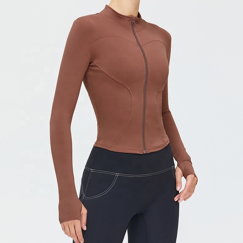 Lulu Style Quick Dry Stand Collar Zipper Yoga Coat, Slim Fit Long Sleeve Fitness Top