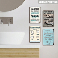 Panneau mural métallique long multilingue amusant pour salle de bain, décoration murale sur le thème de l'étiquette du papier toilette pour toilettes