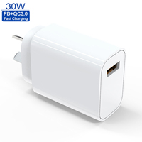 Chargeur rapide USB-C PD 30W personnalisé en usine avec prise AU QC3.0 GaN pour téléphones, tablettes et ordinateurs portables
