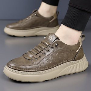 White Men's <b>Slip</b>-<b>On</b> <b>Sneakers</b> Genuine Leather Round Toe Platform Cushioned Spring Casual Shoes - Product Image 2