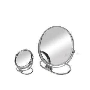 Miroir double face en métal chromé Miroir de maquillage grossissant 3X Miroir de bureau rotatif avec support
