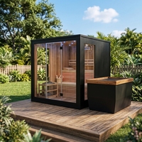 Cabine de sauna carrée en bois pour l'extérieur avec poêle à bois, sauna sec pour jardin