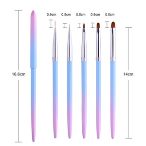 Pinceau à ongles plat en gel pour nail art, manche métallique, virole en aluminium, poils synthétiques avec capuchon, stylo de manucure pour salon de beauté - Product Image 6