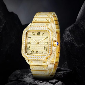 High End Square Design Luxury Gold VVS Moissanite Sport Fashion Alloy Coin <b>Watch</b> Waterproof Unisex Diamond Iced Out Wrist <b>Watch</b> - Product Image 3