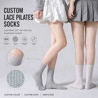 Chaussettes de Pilates personnalisées à pois avec bordure en dentelle et maille, chaussettes de yoga antidérapantes pour femmes, chaussettes de danse et de ballet OEM ODM