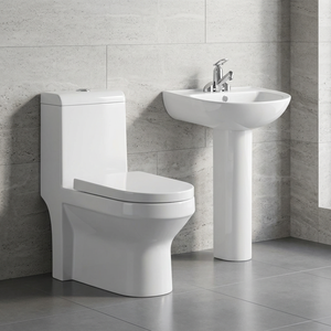 Toilette monobloc ronde en céramique de couleur blanche de luxe et piédestal de lavabo assorti pour hôtels 5 étoiles - Product Image 2
