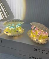 LED 3D Simulation Tulipe DIY Lampe Miroir Lumière Chevet Bureau Fleur Atmosphère Romantique pour la Décoration de la Maison Fait à la Main DIY Shell Tul