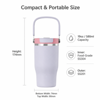 Bouteille de voyage personnalisée en acier inoxydable, isotherme à double paroi, grande capacité, avec couvercle et paille, tasse à poignée, idéale comme cadeau