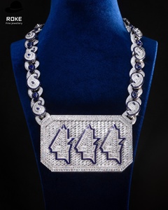 Nouveau pendentif <span class=keywords><strong>LA</strong></span> Dodgers numéro 4 en or 9K-18K, chaîne cubaine entièrement pavée de diamants de laboratoire glacés - Bijoux hip-hop certifiés IGI - Product Image 1