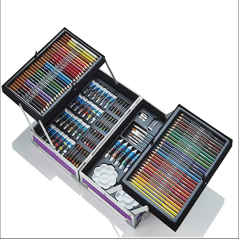 125 adet renkli kalemler ve çizim boyalar profesyonel çizim setleri veya çizim kitleri Alu kutusu