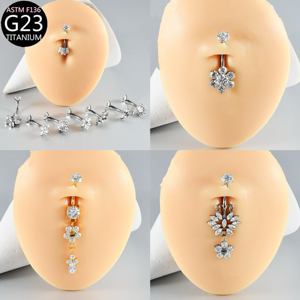 ASTM-F136 14G G23 <span class=keywords><strong>Titanium</strong></span> Aloi 5A zirkonia cincin tindik pusar tindik perut dilapisi perhiasan tindik - Product Image 3