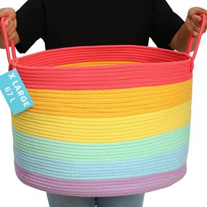 Extra <b>Large</b> Woven Laundry <b>Basket</b> with Handles Kids Toy Organizer & <b>Storage</b> Soft Round Dog Toy <b>Storage</b> Bin - Product Image 1