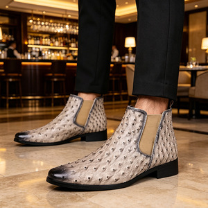 รองเท้าหนังแท้ทรงอ็อกซ์ฟอร์ดแบบสวมสำหรับผู้ชาย ลายหนังนกกระจอกเทศสีน้ำตาล หัวแหลม เหมาะสำหรับงานทางการและธุรกิจ - Product Image 4