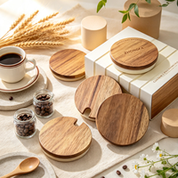 Couvercle rond personnalisé en bois d'acacia pour tasses et gobelets, couleur bois naturel, anti-poussière, couvercle décoratif en bois