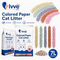 Litière pour chat en papier coloré OEM 7L, emballage personnalisé, litière pour chat en granulés de papier biodégradable pour les marques animales mondiales