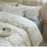 Low MOQ personnalisé fleur imprimée housse de couette ensemble de draps de lit de literie en coton doux