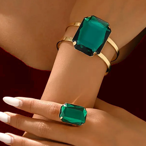 Set di Bracciale e Anello con Rubini ed Emeraldi Esagerati - Set di <span class=keywords><strong>Gioielli</strong></span> da Donna in Edizione Limitata NZBR-0006 - Product Image 2