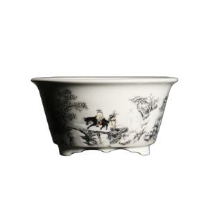 Runder Schneeflocken glasierter Keramik-Bonsai-Topf mit lila Sand - Product Image 1