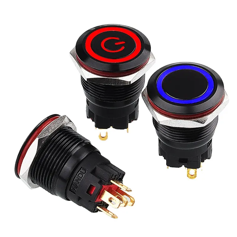 WD19A 19mm 5pin LED red power logo illuminated black metal push button switch ip67 remote control