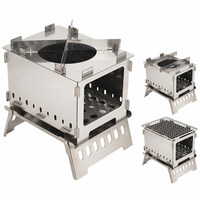 Poêle à bois pliable avec grille pour le camping, la cuisine en plein air, en acier inoxydable, multi-combustibles