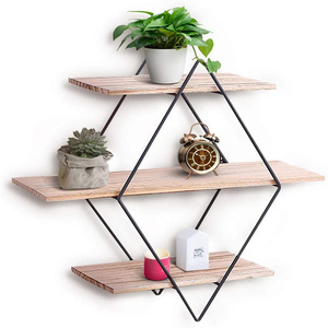 Étagère murale Antique flottante en bois massif, dispositif en métal et bois pour salon, à <span class=keywords><strong>3</strong></span> niveaux, offre spéciale - Product Image 1