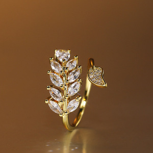 Anello Aperto Regolabile con Foglia Scintillante per Donne, Elegante Gioiello da Dito alla Moda - Product Image 5