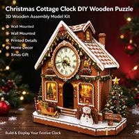 Jam Dinding Cottage Natal Modern DIY Model Kit Puzzle Kayu 3D Rumah Kue Jahe Detail Cetak Dekorasi Rumah yang Dipasang di Dinding