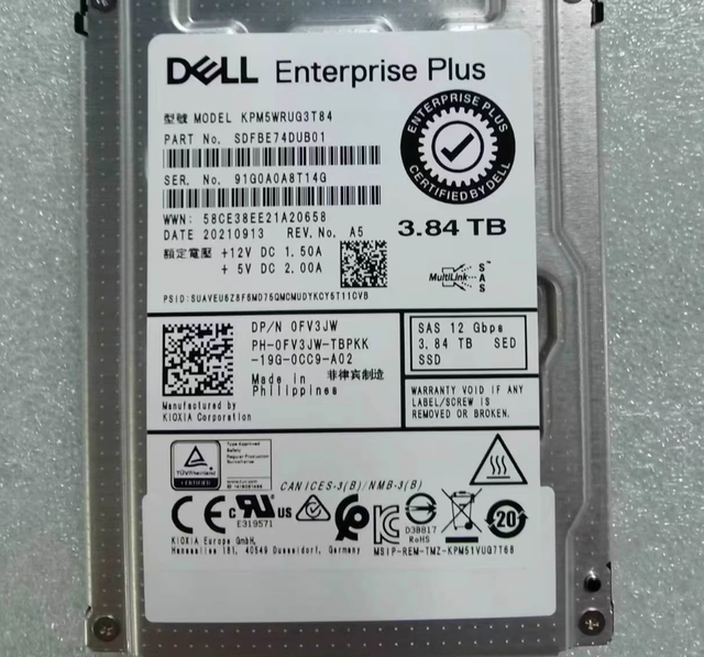 Original DE-LL FV3JW 3.84TB TLC SAS SSD 12Gbps Read Intensive 2.5 Inch Internal SSD 0FV3JW KPM5WRUG3T84