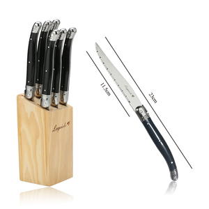 Ensemble de couteaux à steak <span class=keywords><strong>Laguiole</strong></span> 6 pièces en acier inoxydable de style design moderne avec manche en ABS à bord dentelé dans un support en bois - Product Image 5
