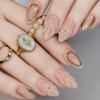 Faux ongles en gel 3D pré-dessinés style européen et américain, motif croix de fleurs, strass, style français, à presser sur les doigts, en ABS