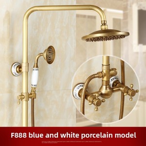 Kit de <span class=keywords><strong>Ducha</strong></span> de Cobre Cepillado Estilo Antiguo con Rociador de Lluvia, Grifo de Baño Retro Vintage de Agua Fría/Caliente con Acabado Color Bronce - Product Image 4