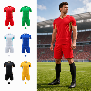 Jersey Sepak Bola Tim Kustom Grosir Aiju, Kerah V, Warna Blok, Bernapas, Cepat Kering, Cetak, Set Jersey Sepak Bola Baru - Product Image 1