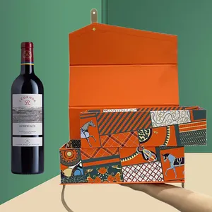 Yeni tasarım çift katmanlı yapı manyetik kutusu lüks özel dikdörtgen şarap ambalaj kağıt saplı hediye kutusu