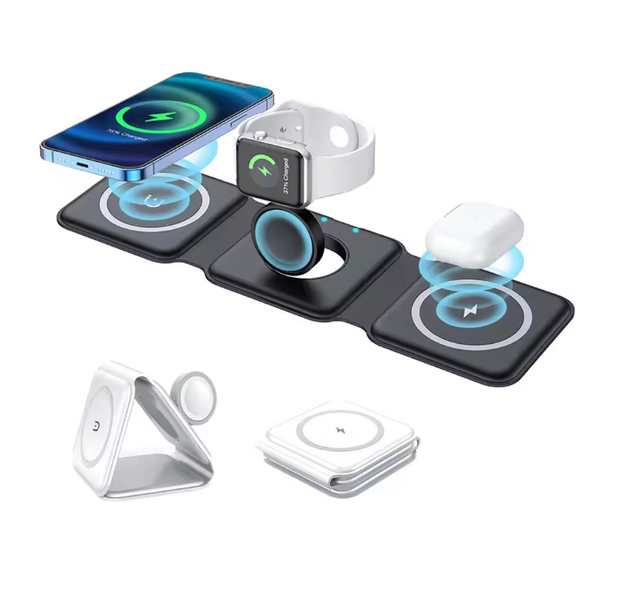 2026 Hot Selling 3 in 1 Folding Magnetic Wireless Charger 15W Fast Charging Stand for iPhone 13 14 15 16 Pro Max IWatch Airpods