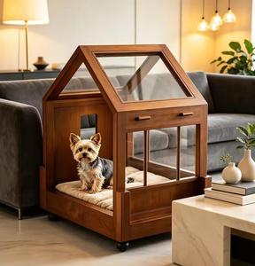 Wooden Indoor Pet House with Wheels - Product Image 1