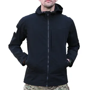 定制标志印花男式黑色男式夹克和外套男式外套保暖外套带兜帽风衣战术夹克