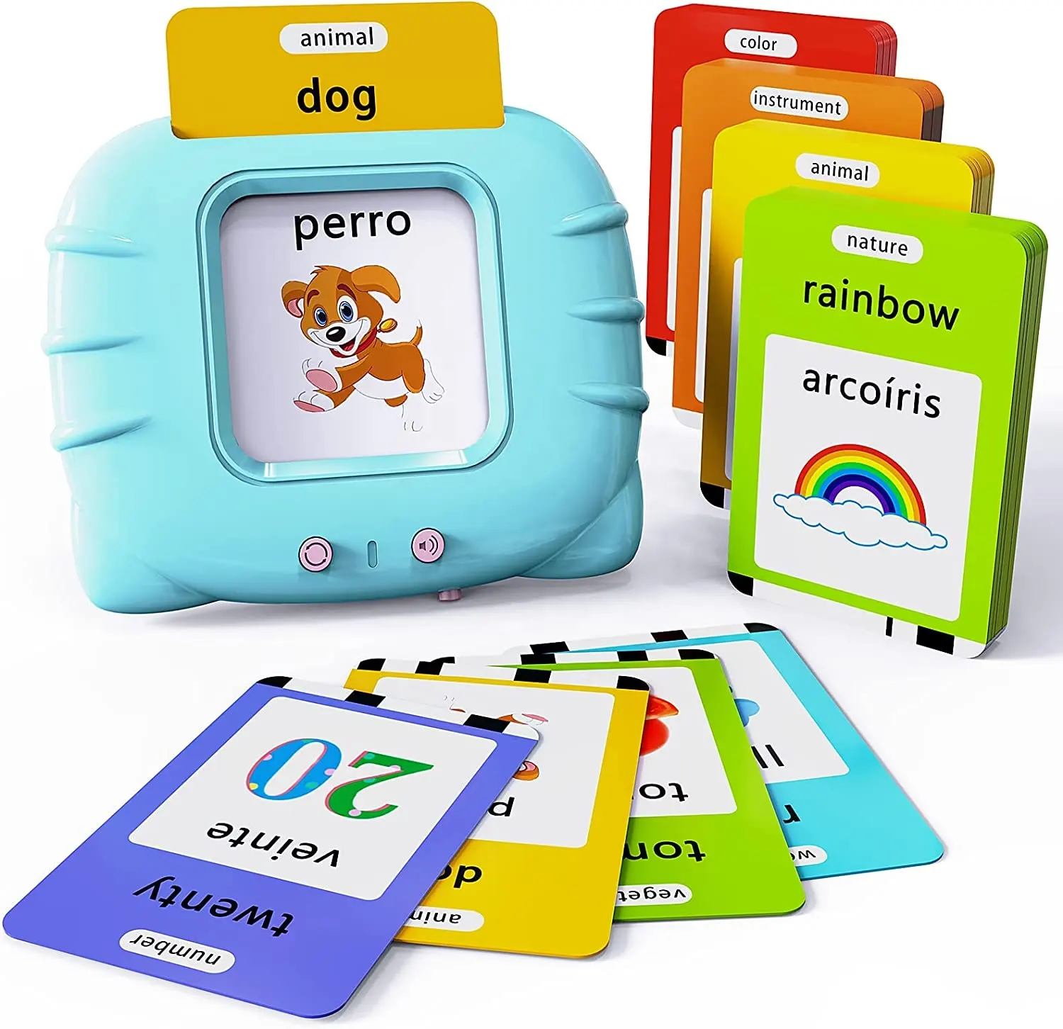 Spanish & English Talking Flash Cards for Kids Bilingual Spanish FlashCards for Toddler Audible Toys for Kids to Learn Spanish