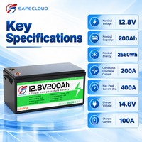 Batterie au lithium 12,8 V 200 Ah pour bateaux, sortie d'énergie fiable, longue durée de vie, 3000 cycles