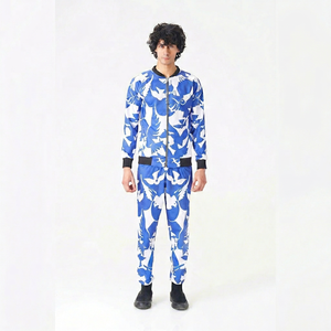 Ensemble de survêtement pour homme, imprimé oiseaux bleus et blancs, veste zippée et pantalon, vêtements de sport décontractés, coupe régulière, polyester, pour le jogging - Product Image 1